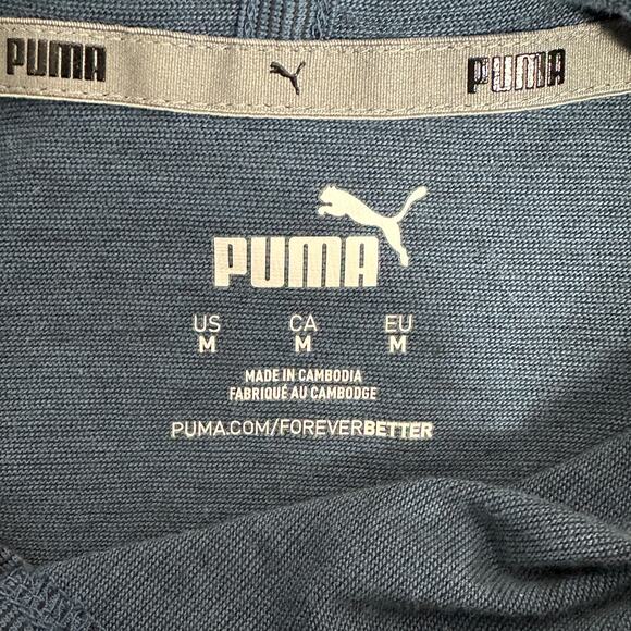 Puma Hooded Long Sleeve Shirt Mens M Navy Blue Lightweight Cotton Blend Athletic - Picture 4 of 5